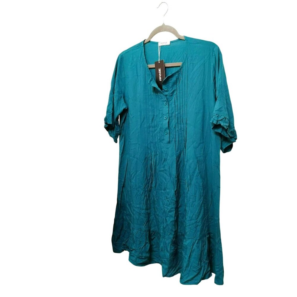Aimage Teal Tunic Shift Dress, Size S, Button Top Comfy Flowy Green Blue NWT